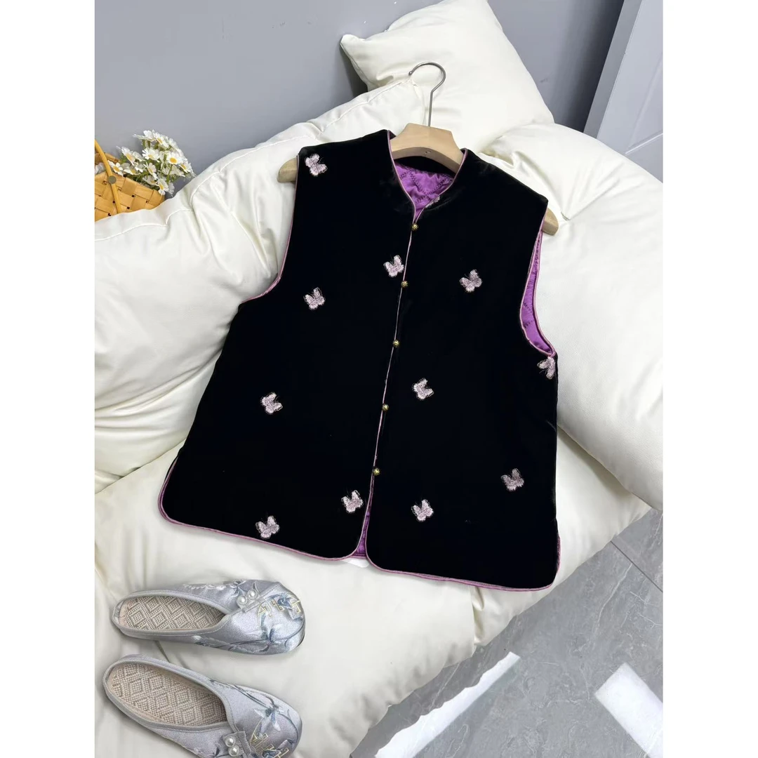 【小紫蝶】秋冬国风女士新中式百搭时尚高级无袖丝绒马甲MJ37