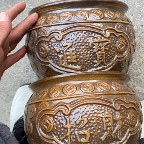 【闪购商品】紫砂花盆高17口20一对