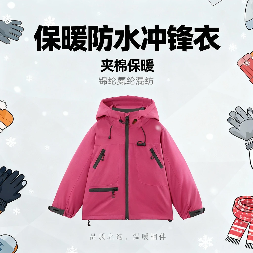 【海涛大叔】 25秋冬儿童MPP四色夹棉连帽拉链冲锋衣外套