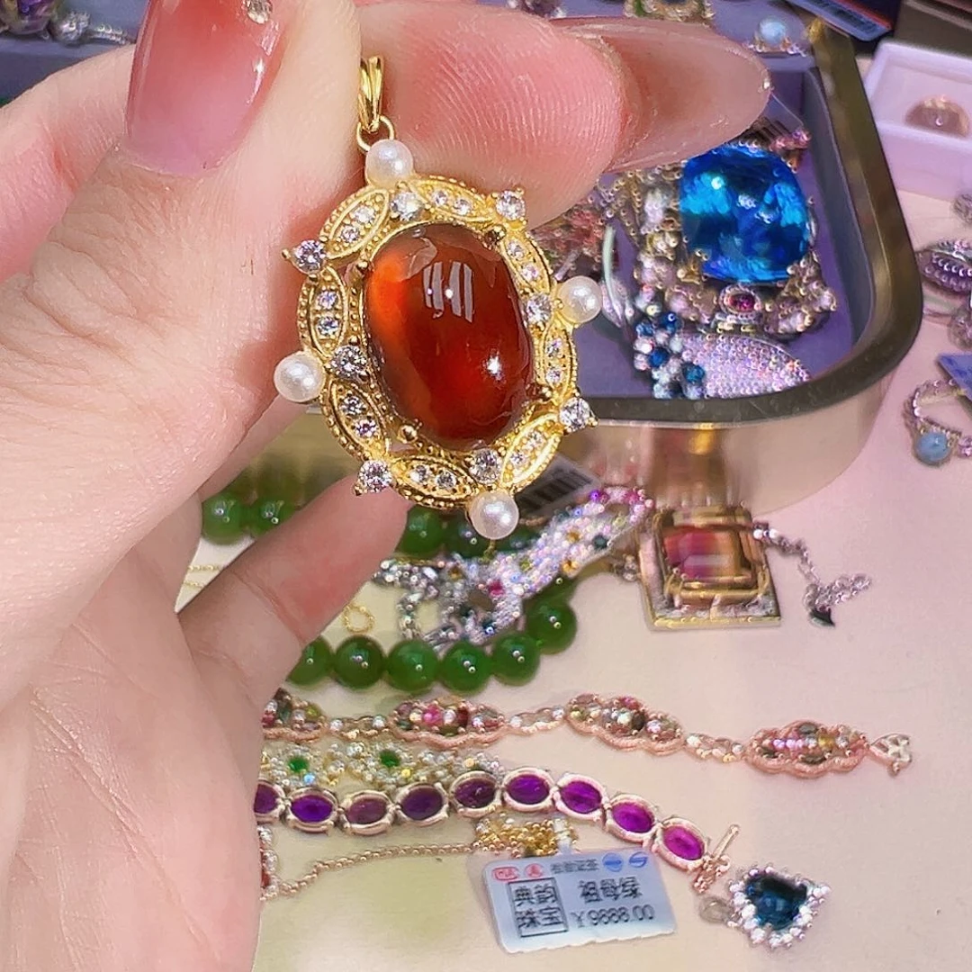 石榴石（芬达石）吊坠银S925镶嵌