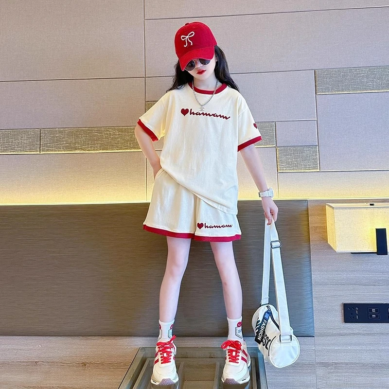 女童夏装运动休闲两件套初中生时尚女孩套装夏季2025新款短袖短裤