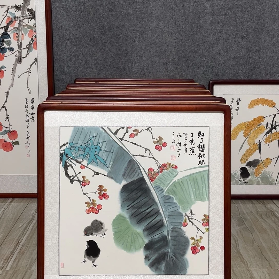 国画书画作品带框63×63