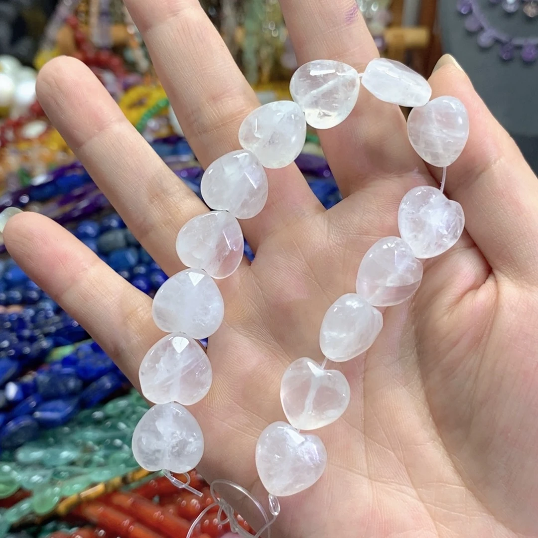 玛瑙/玉髓足银镀金镶嵌珠宝半成品白水晶切面爱心短款卡16mm