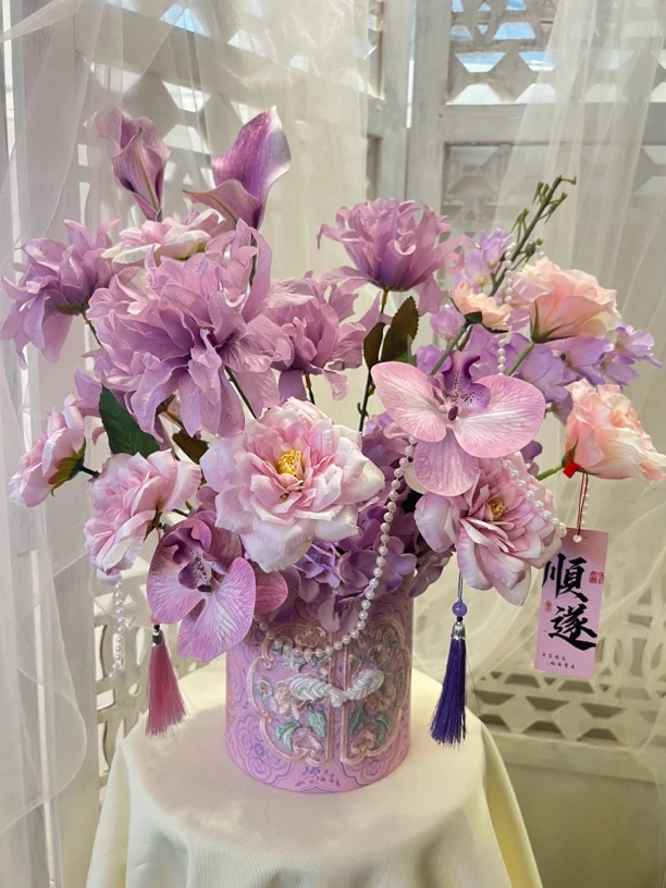2025年粉紫系福桶仿真花年宵花