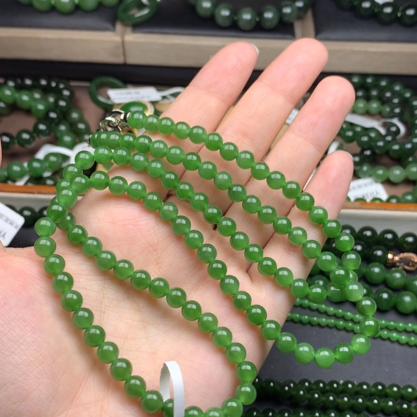 【闪购商品】颈饰未镶嵌和田玉（碧玉）6m冰阳绿无黑