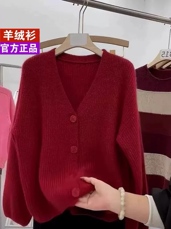 新年红针织衫显瘦网红时尚百搭针织衫宽松加厚针织秋冬气质外套女