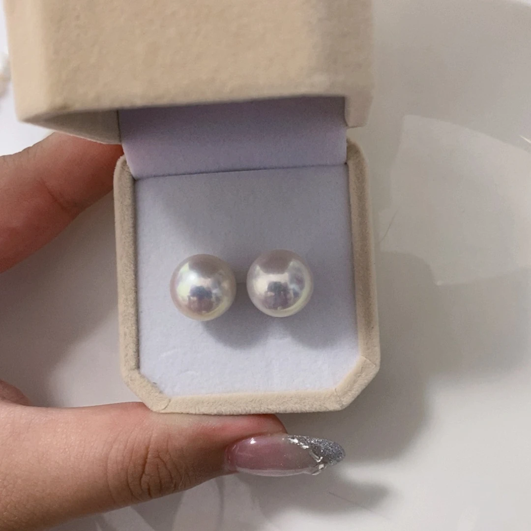 淡水珍珠银S925镶嵌天然珍珠白珍珠耳钉12.5m