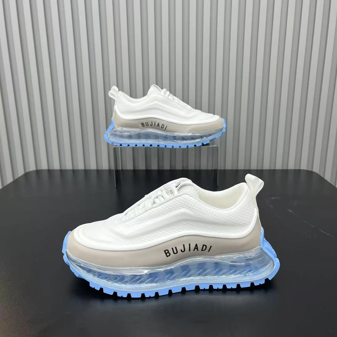 男鞋2025时尚厚底小白鞋增高百搭皮面老爹鞋低帮系带男生休闲潮鞋