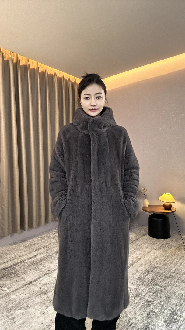 XX轻奢2024轻奢设计师 秋冬防风帽宽松进口水貂整貂 泰迪灰咖啡帽