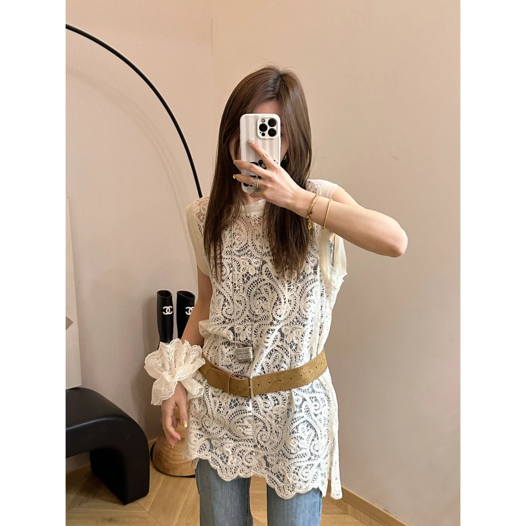 【Da Wang】镂空钩花叠穿蕾丝衫