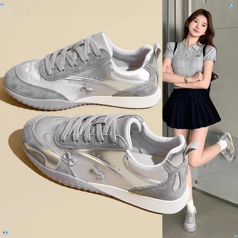 香港百搭银色爆款芭蕾德训鞋女2025夏设计感蝴蝶结真女士芭蕾德训