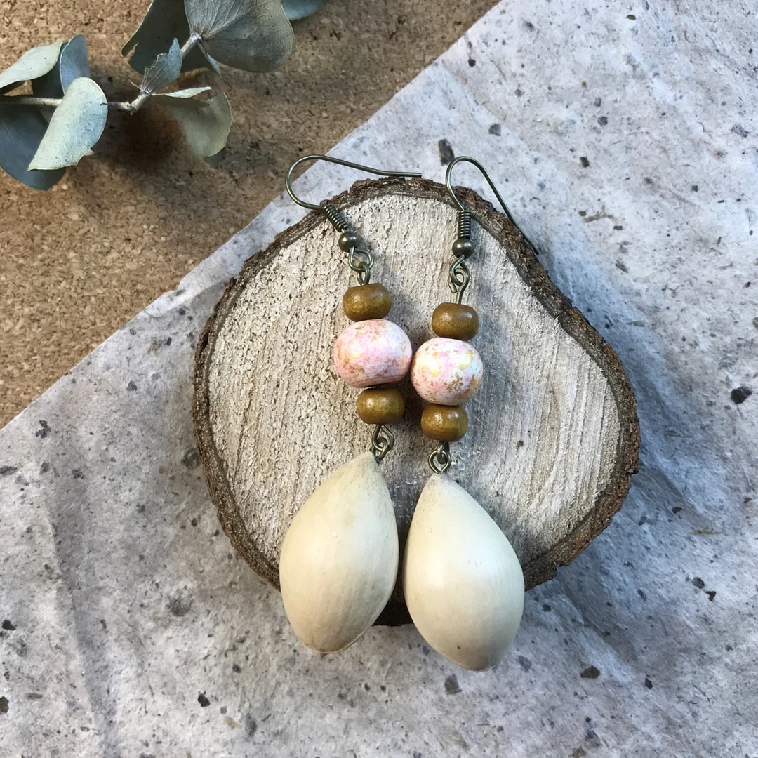 非金属木质耳饰 青囊听风089 银杏果 纯手工制作耳环时尚