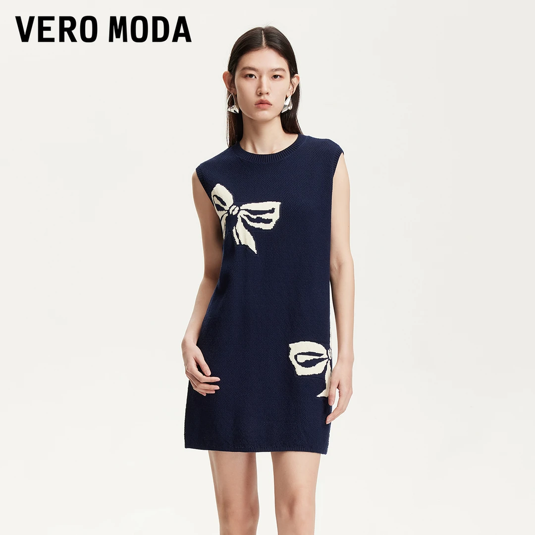 Vero Moda连衣裙2025夏日穿搭新款无袖蝴蝶结印花连衣裙325246003