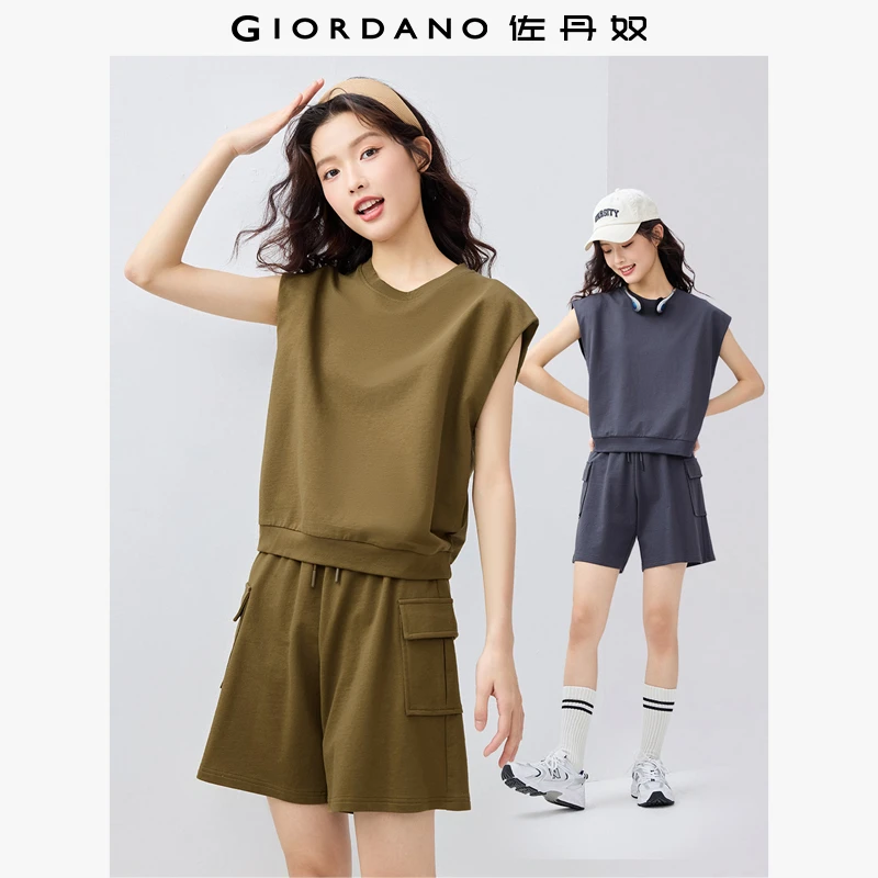 佐丹奴外套女装纯棉卫衣布小飞袖圆领针织短袖T恤 05325385