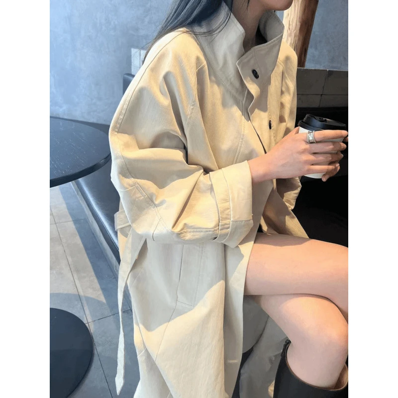 春秋韩版气质中长款风衣外套时尚休闲宽松翻领百搭春季长款高个子