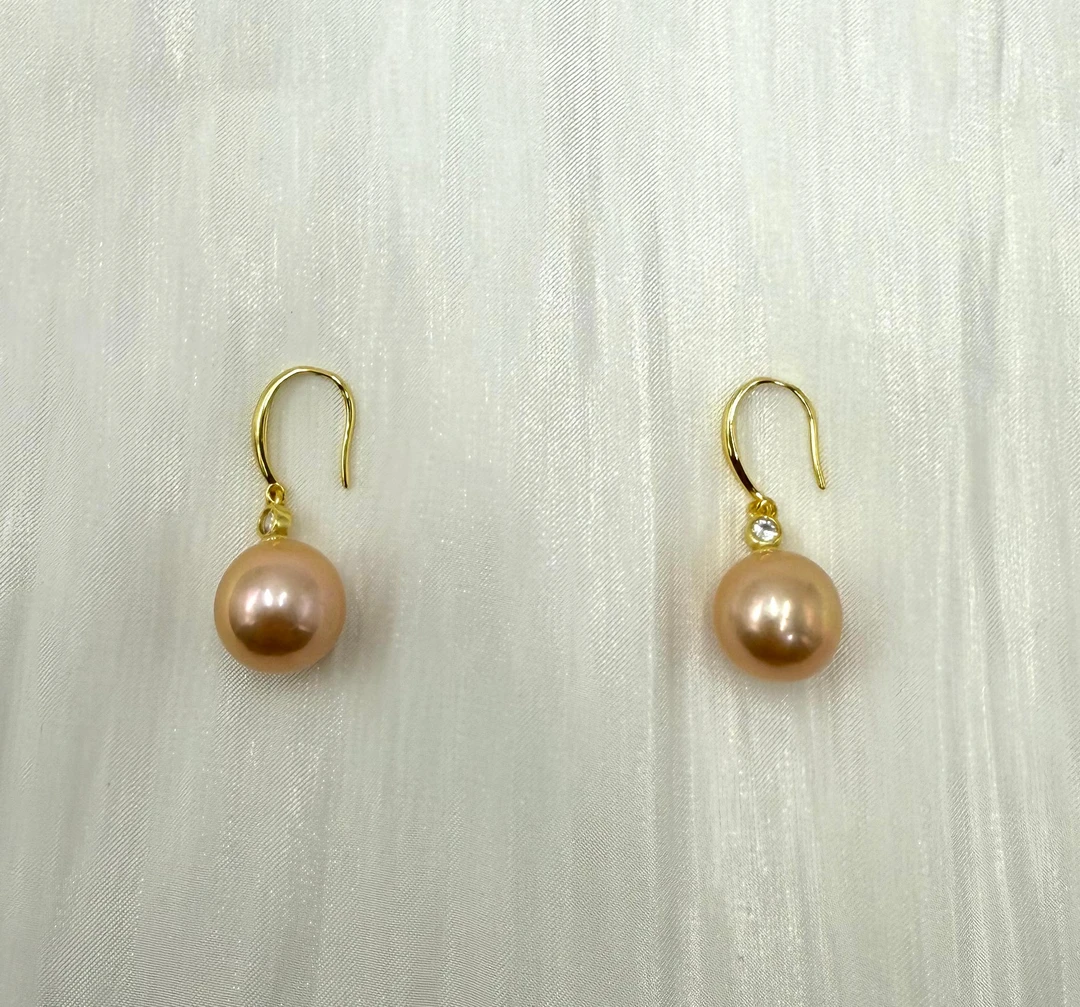 【钱元元专享】S925银 12-13mm中国红淡水珍珠耳钩  ZJY25ES0002