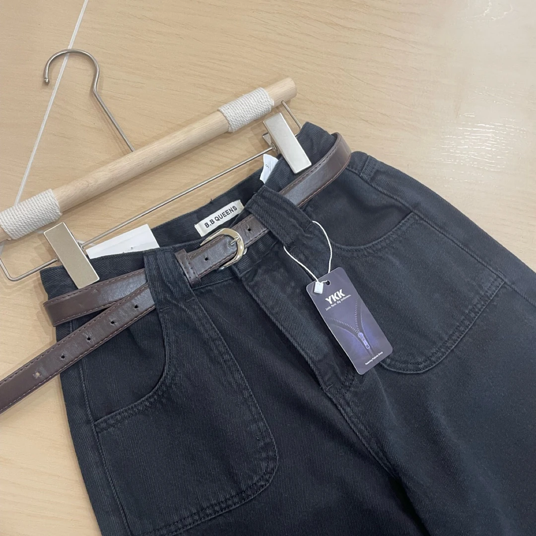 MoRan!黑色小阔腿显瘦牛仔裤