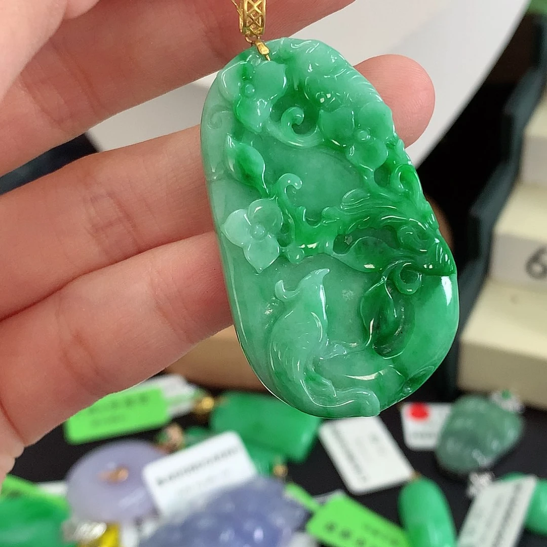 翡翠18K金镶嵌吊坠(不含链)