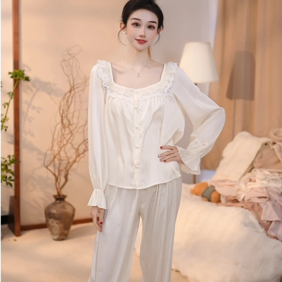 查理夫人【蝶慢】设计感丝滑睡衣长袖女士家居服宽松春夏套装睡衣