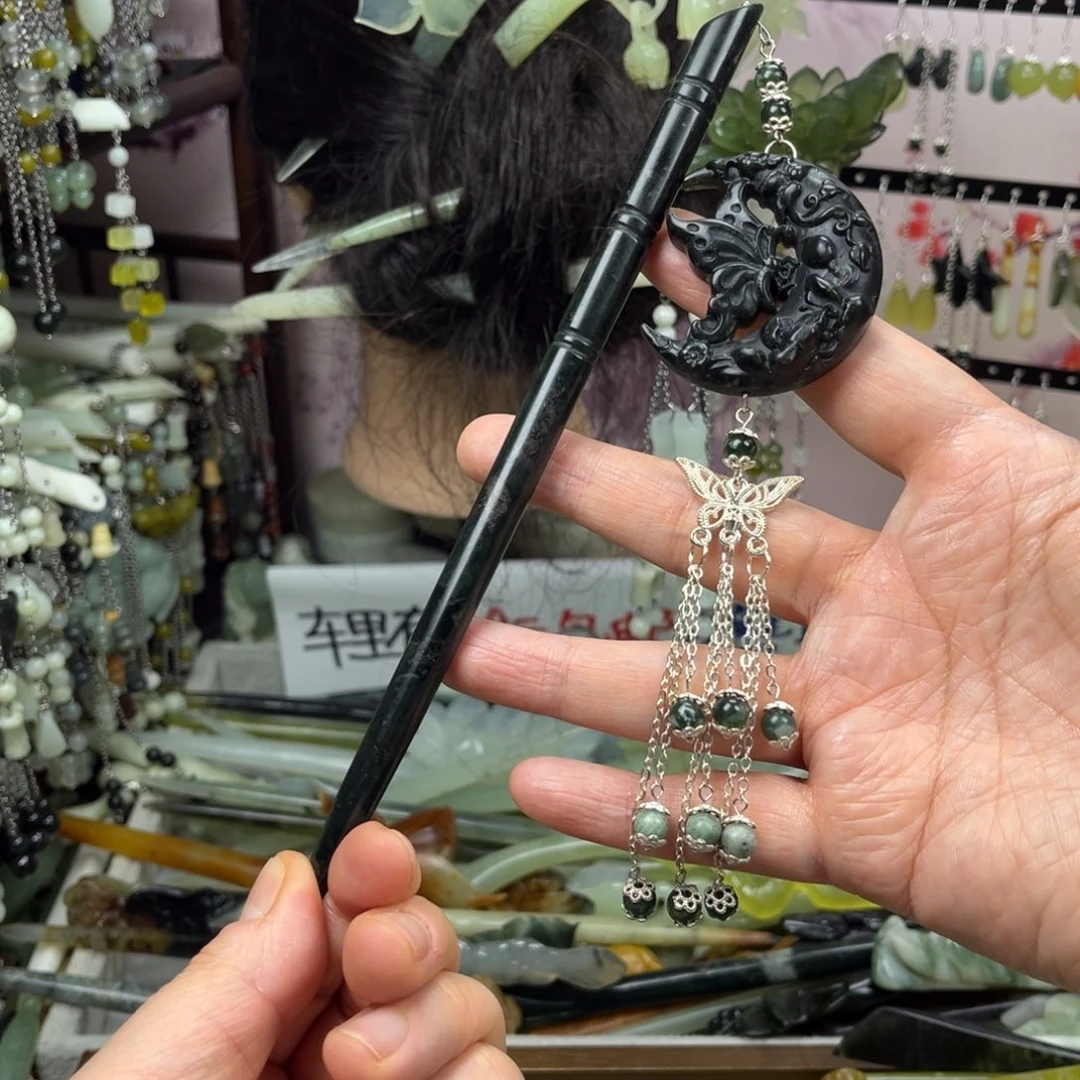 岫玉未镶嵌发饰长度19厘米左右