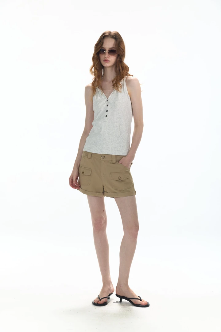 OPEN ENROLLMENT Coastal Tank Top 连帽系扣无袖背心 花灰/黑