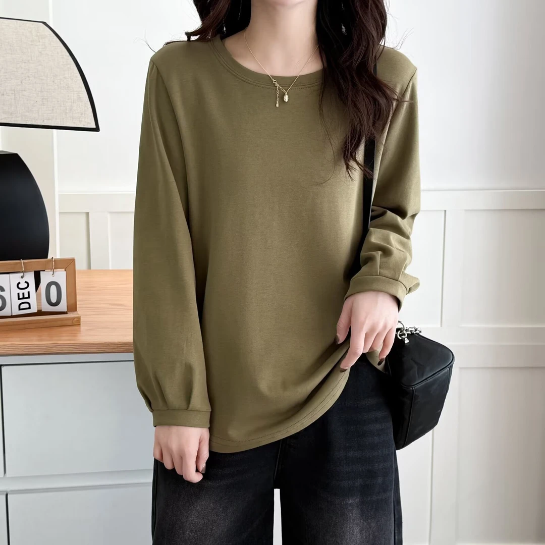 YANUJIAO/雅奴嬌纯色九分袖时尚套头大码纸片T恤女灯笼袖休闲春季