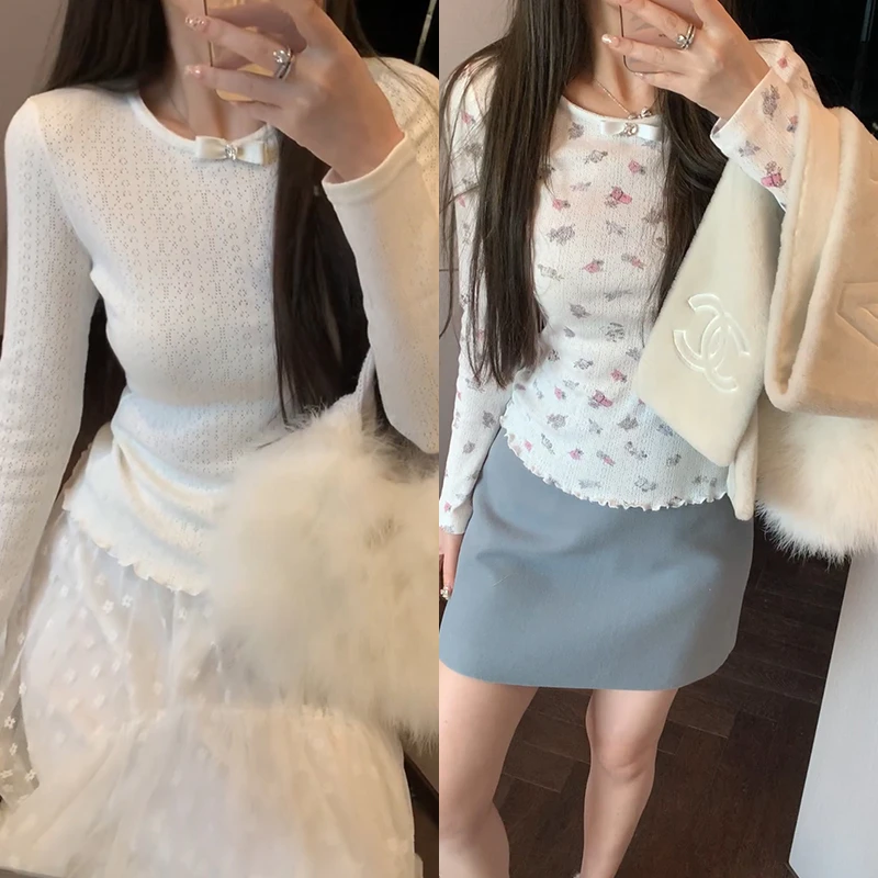 【mimius】&七七 韩系领口蝴蝶结修身打底衫汉服(春节前发)F12007