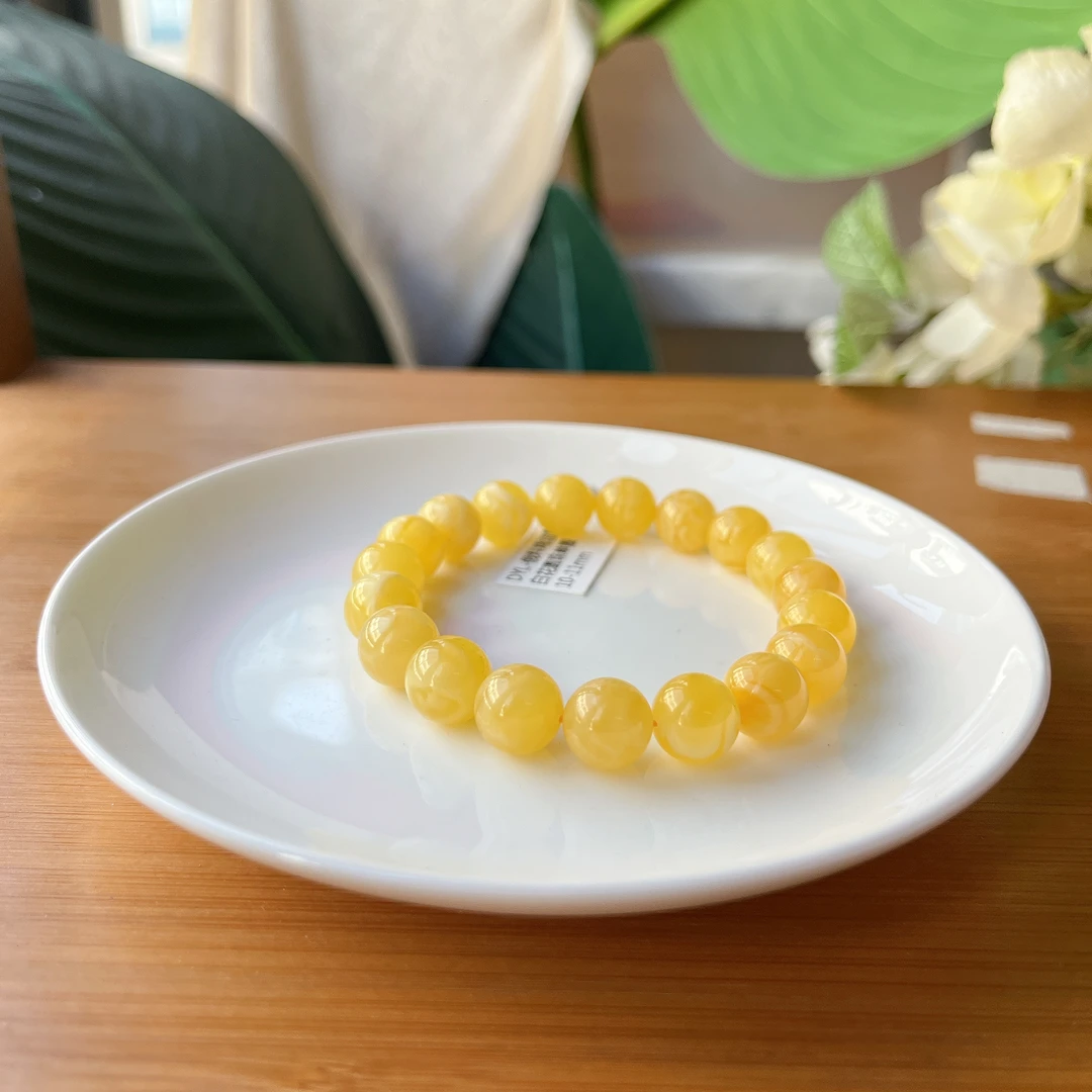 【郭老师】约10-11mm俄料鸡油黄白花圆珠单圈手串