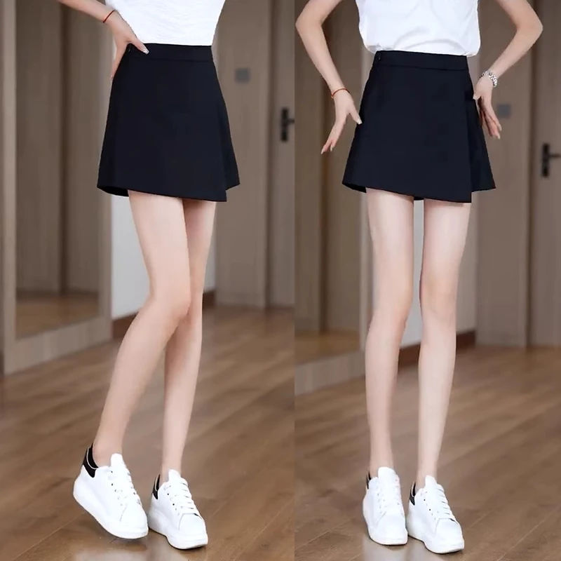 拉夏贝尔2025夏季新款宽松休闲小个子阔腿裤西装短裤高腰薄款裤裙