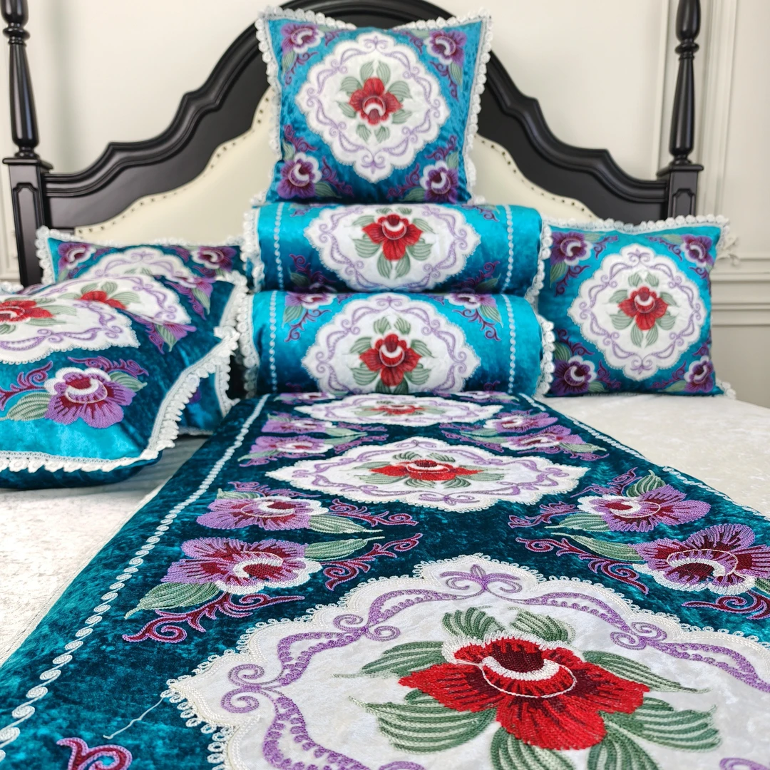哈萨克风格榻榻米褥子，玫瑰湖蓝色