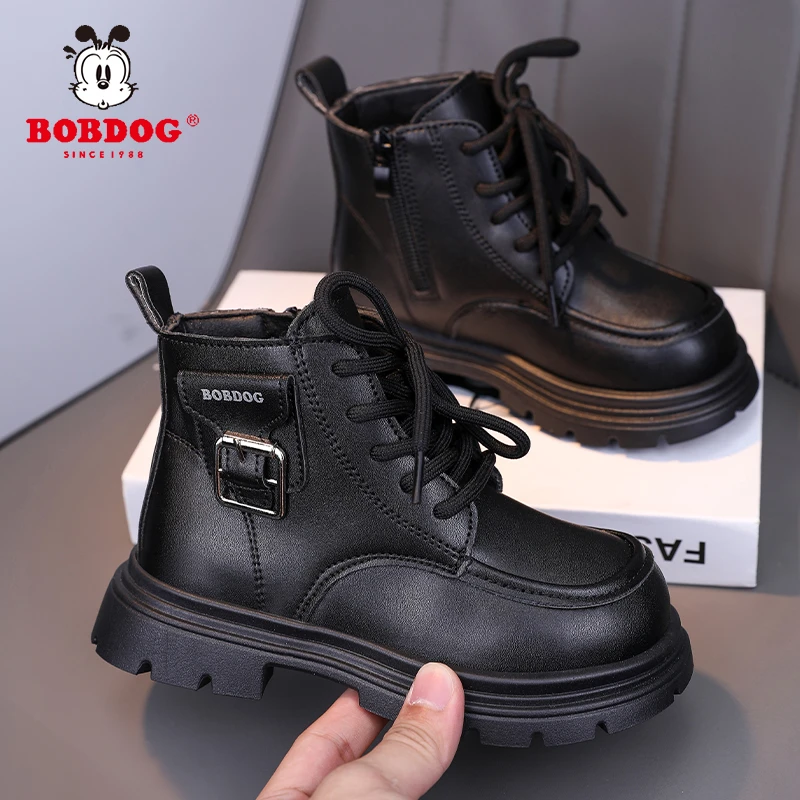 巴布豆童鞋男童女童马丁靴2025冬季新款加绒儿童棉鞋女孩公主短靴