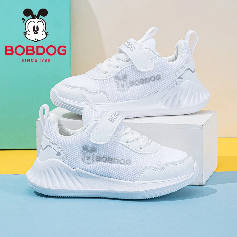 巴布豆儿童户外小白鞋6-12岁女童白色运动鞋2025春秋网面男童鞋子