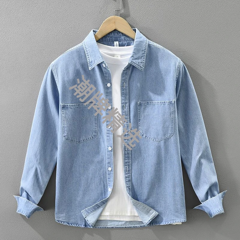 日系牛仔清新衬衣韩版长袖衬衫秋季新款百搭文艺休闲宽松上衣男装