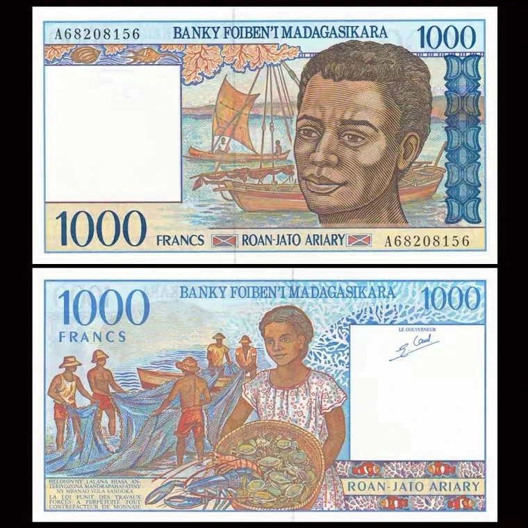 全新UNC 马达加斯加1000法郎 1994年 纸币外币收藏保真