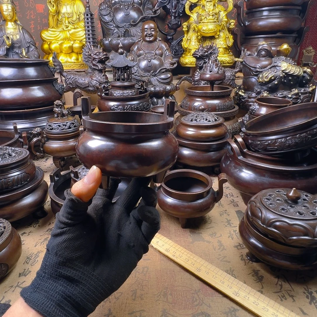 9公分口径冲天耳炉纯铜香炉供香炉熏香炉