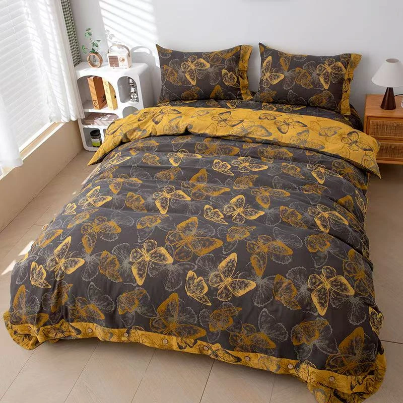 【黑金蝴蝶 双层纱布被子】1.5X2米纯棉全棉纱布双层纱被子