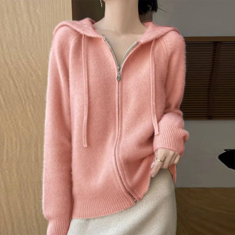 dream云朵般柔软~七针加厚蜂窝拉链帽衫保暖羊毛衫女  NJR-918