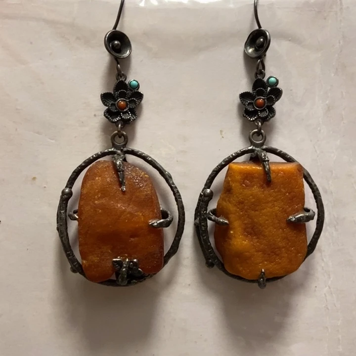 蜜蜡耳饰银S925镶嵌用****3蜜蜡