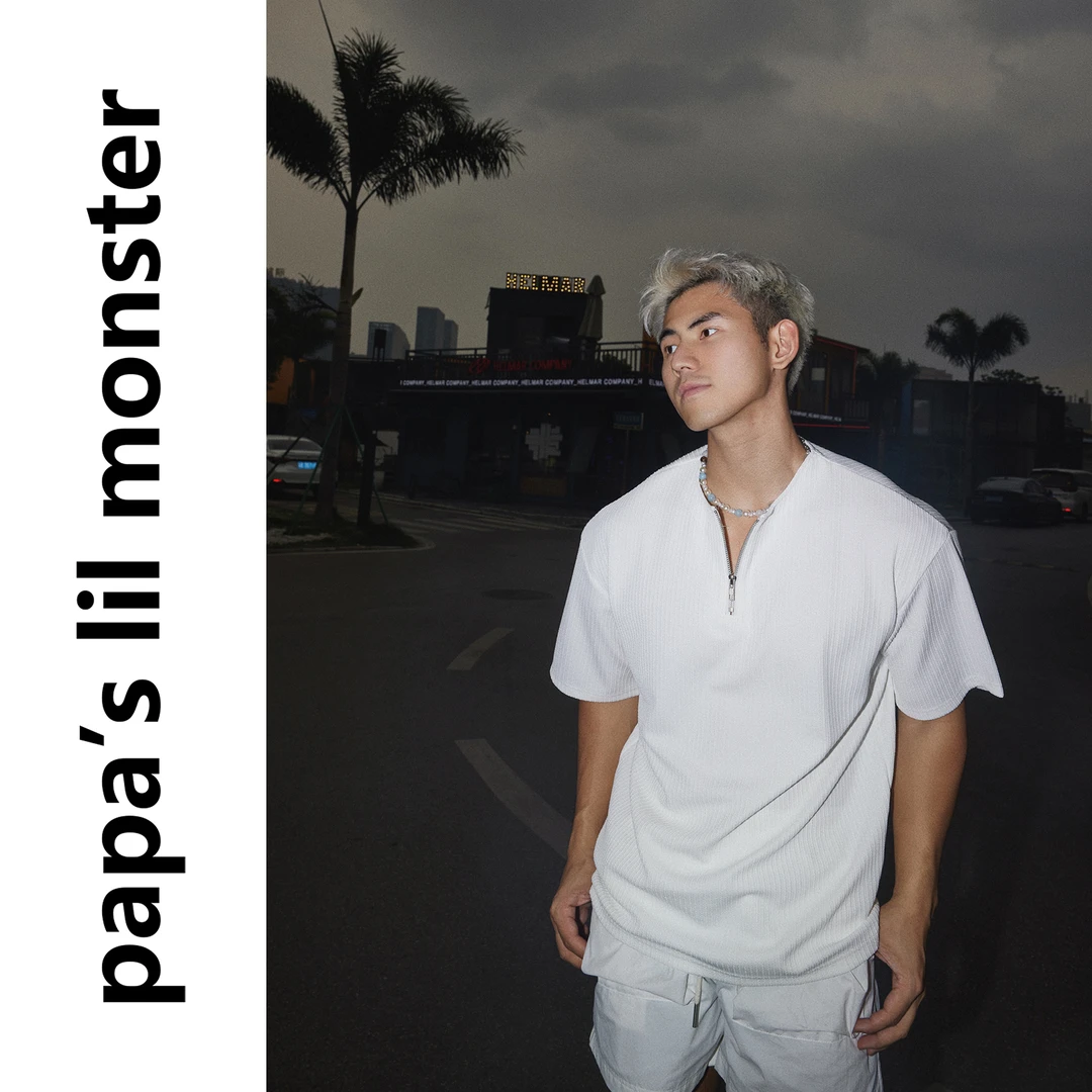 金属拉链 肌理纹纯色复古短袖T恤 美式高街半截袖痞帅高级感t恤