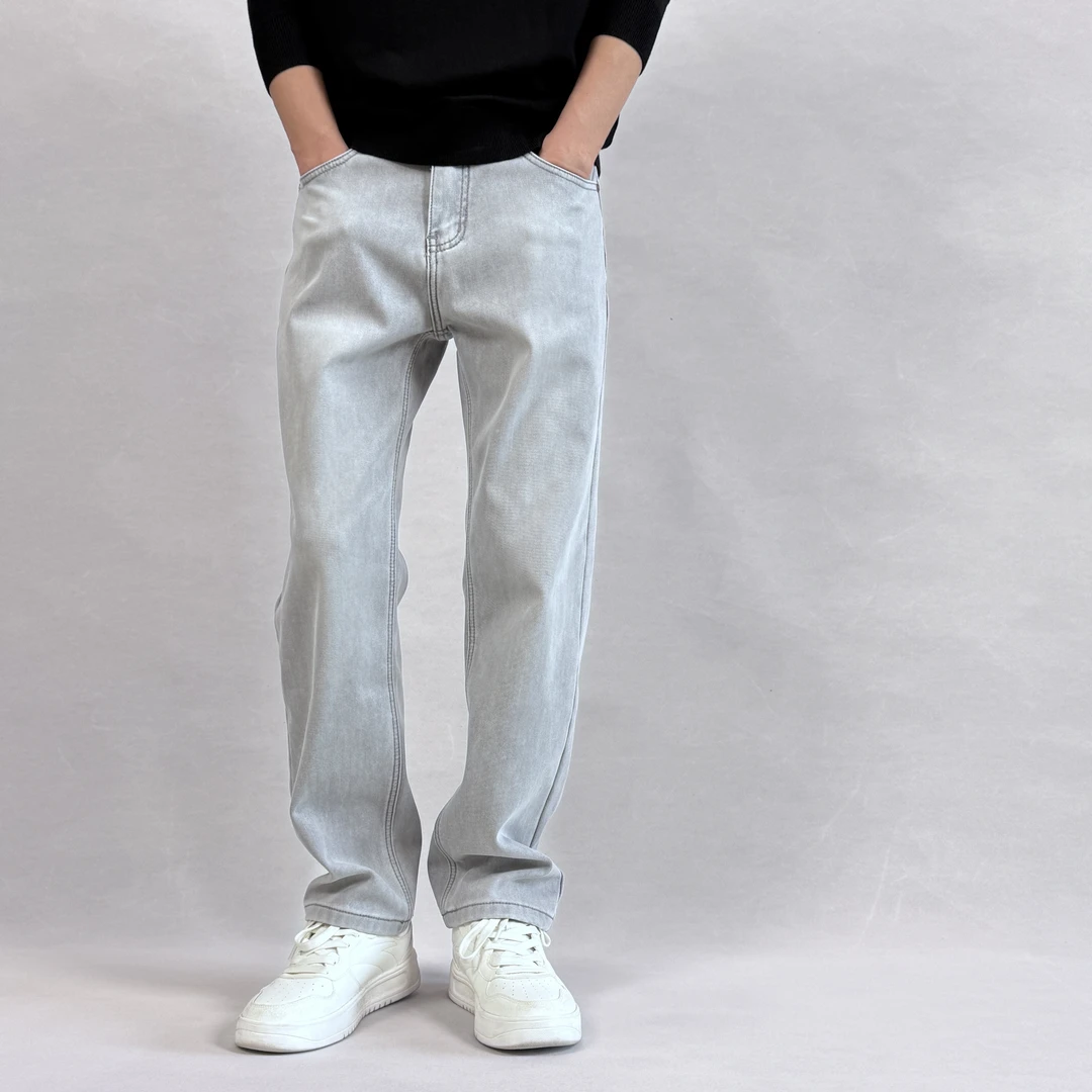 【宽松直筒】弹力秋冬加厚加绒牛仔裤男款银灰浅色水洗休闲百搭显瘦