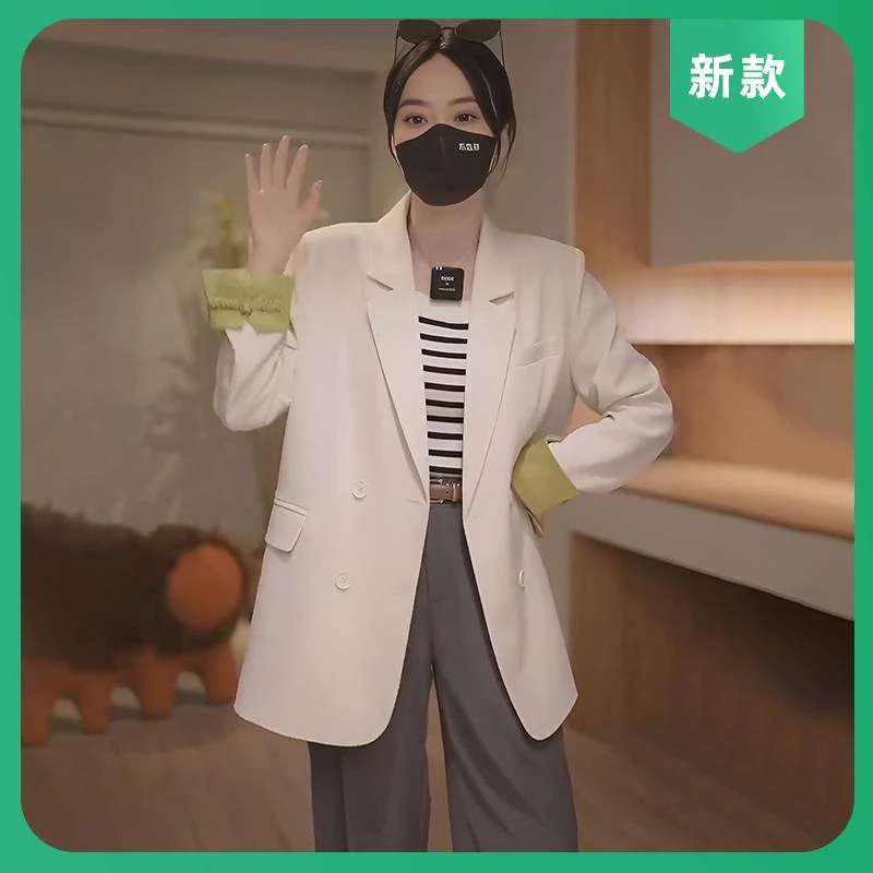 独特超好看西服上衣2025年春秋新款女复古西装撞色拼接盘扣外套女