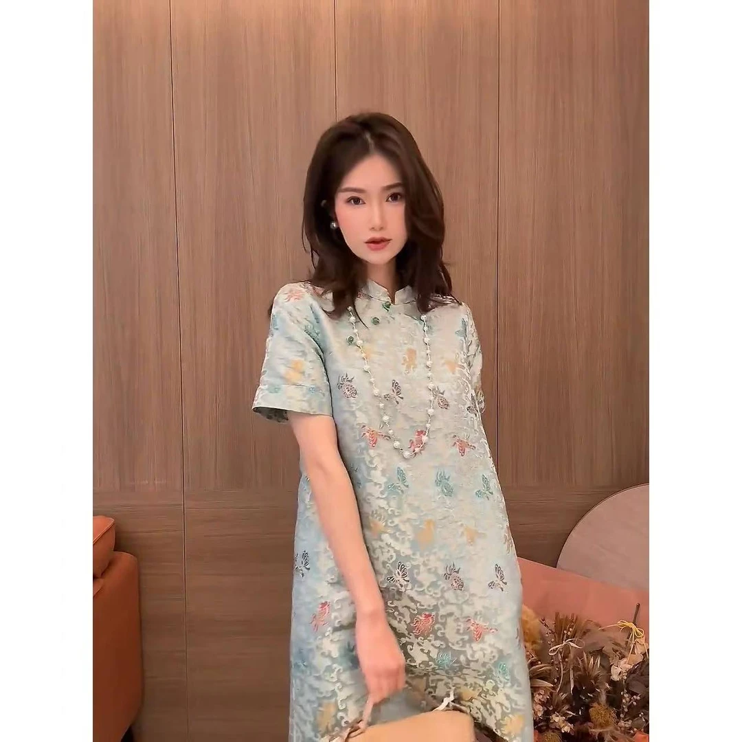 288 【蓝韵悠长】新中式国风蓝色日常宽松改良旗袍女装高级感气质