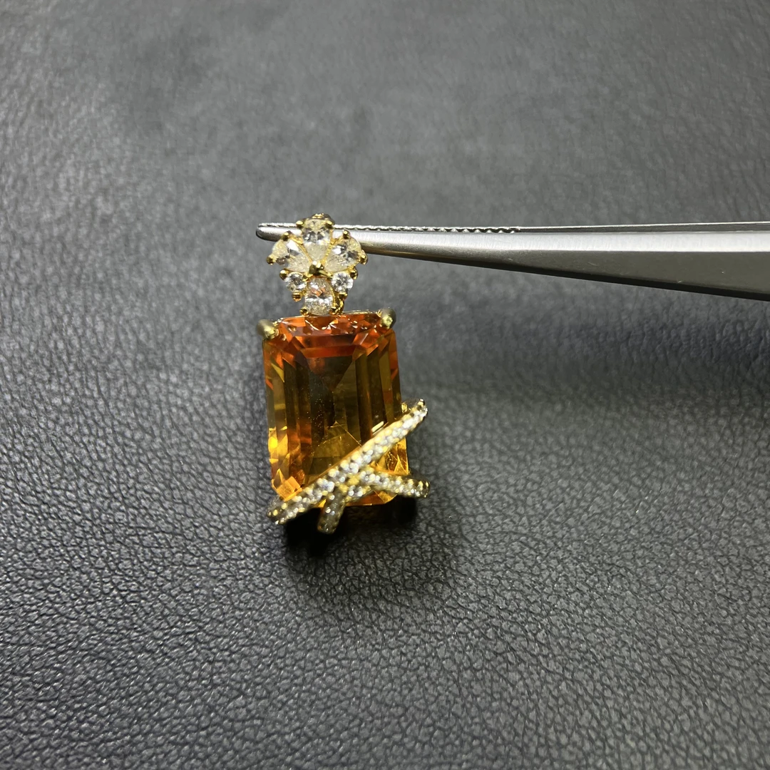 1368-S925银-天然黄水晶-设计款-10mm*14mm