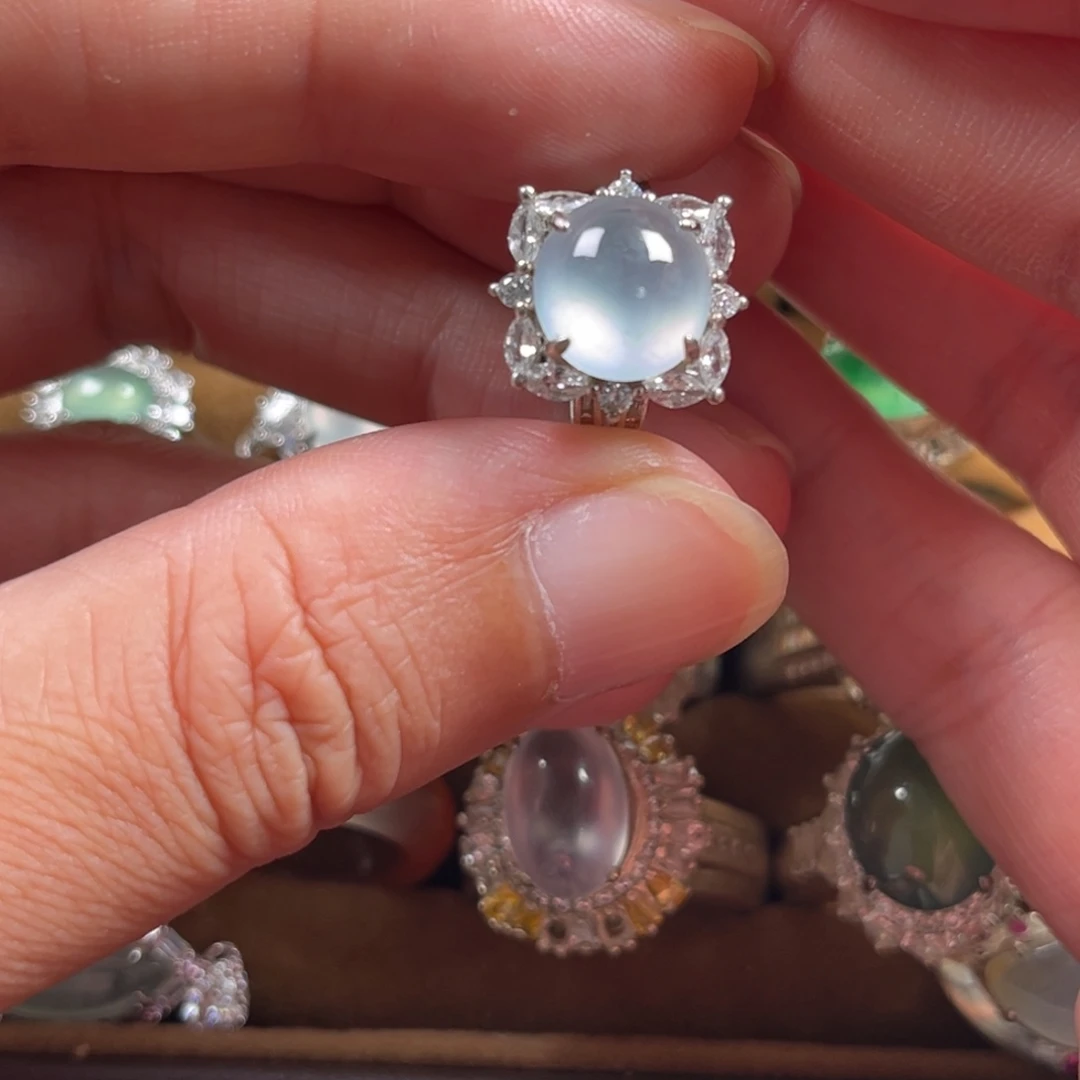 翡翠戒指银S925镶嵌缅甸翡翠A货