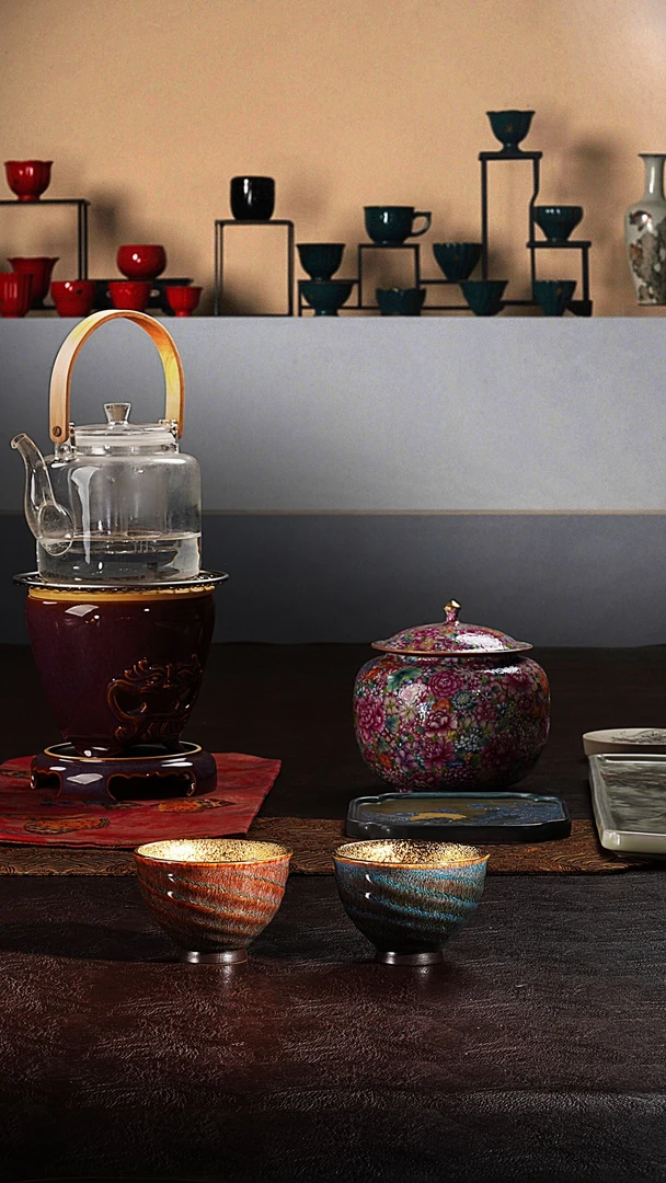 【宜景窑天目釉系列】中号波罗蜜100CC鎏金主人杯原矿喝茶杯子