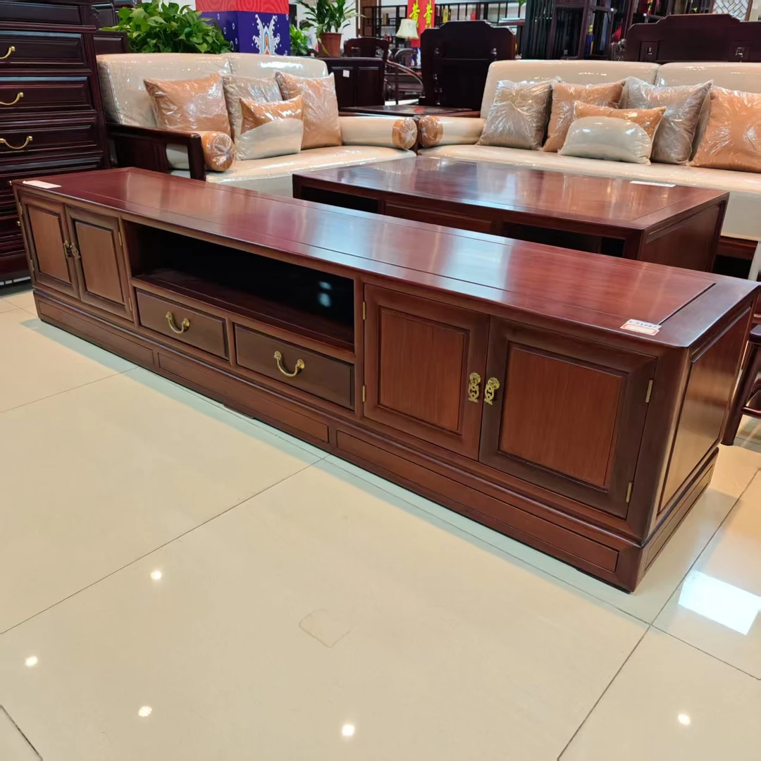 酸枝木 四门两抽电视柜尺寸：长217宽46高49