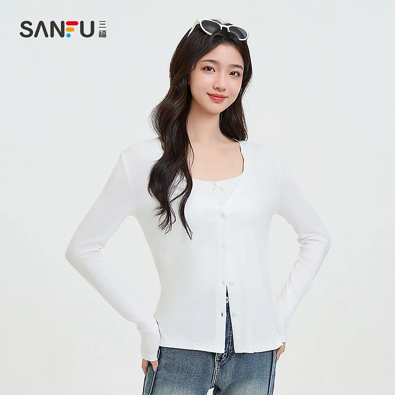 三福单外套2025夏季简约气质净色宽松开衫披肩上衣女装499127