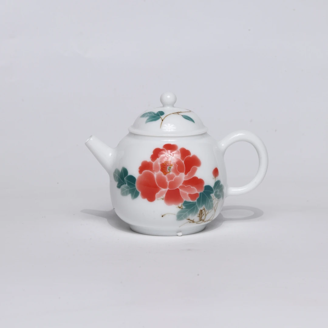 【非遗茶空间】景德镇产 釉下彩牡丹壶 纯手工内推球孔精品陶瓷家用