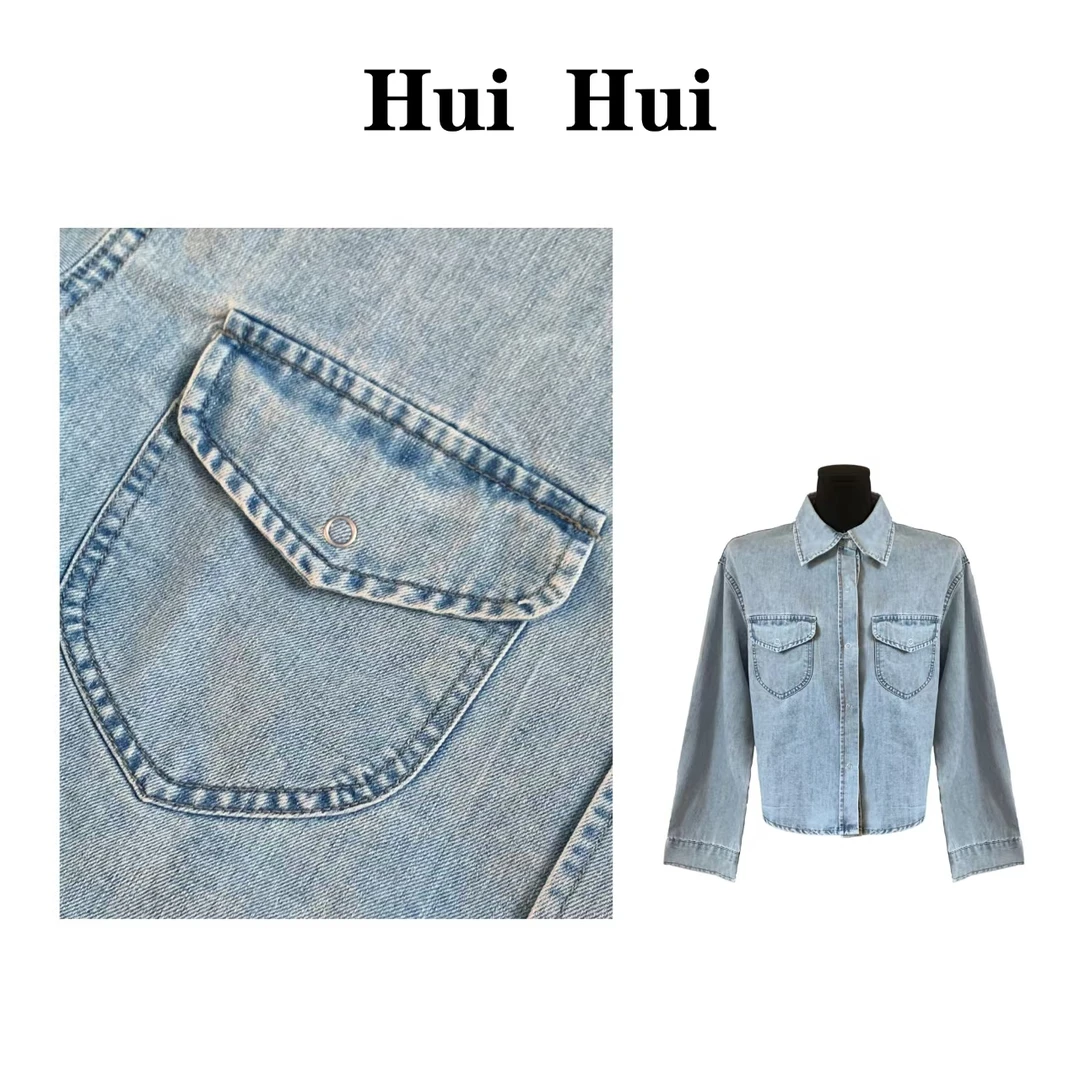 【HuiHui】韩系复古牛仔衬衫女水洗叠穿衬衣外穿短外套（A1547