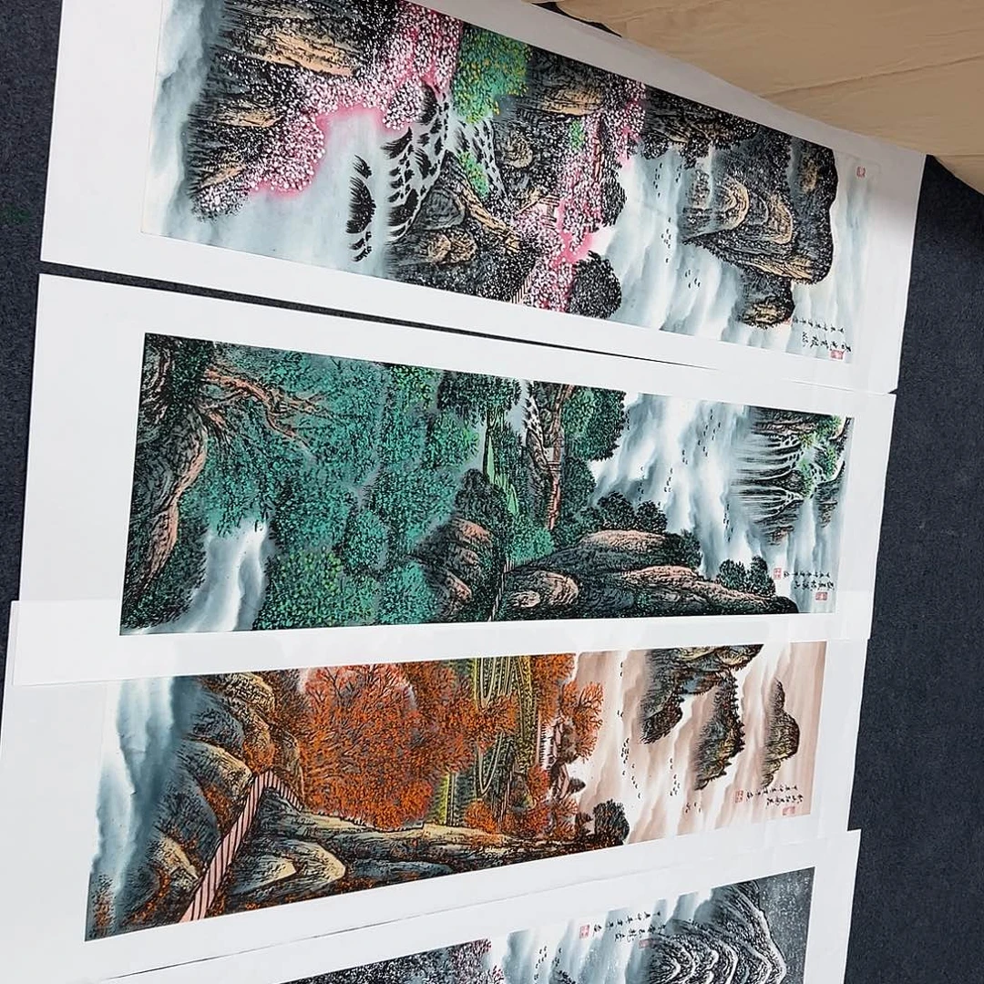 国画XD精品国画作品四条屏